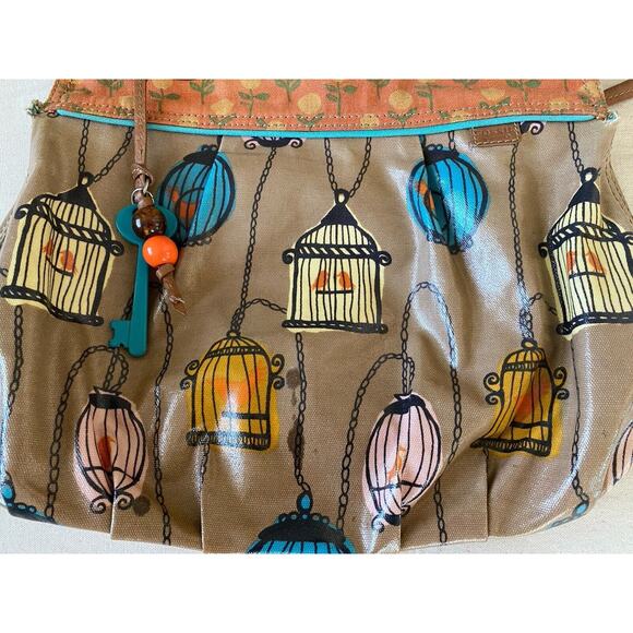 Fossil Key-per Vintage Bird Cage Faux Leather Satchel Bag - Picture 4 of 13